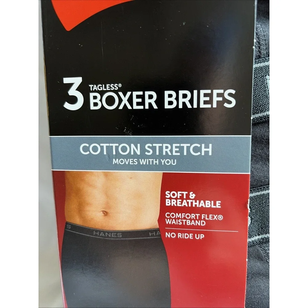 Hanes Boxer Briefs Mens 2XL 44-46 Tagless 3 Pack Cotton Stretch Breathable